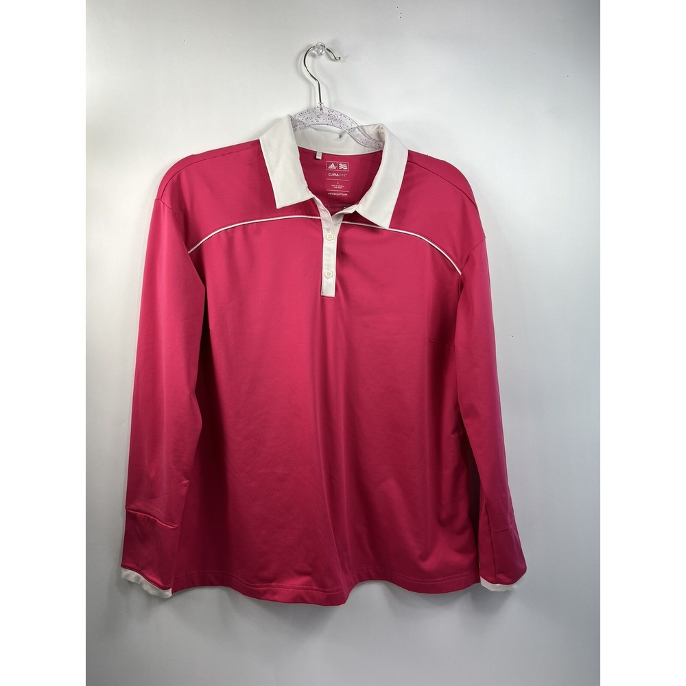 Adidas ClimaLite‎ Top Shirt Golf Women's Size L Pink 1/4 Button Long Sleeve